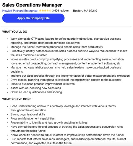 Sales Operations Manager Job Description: Hewlett Packard